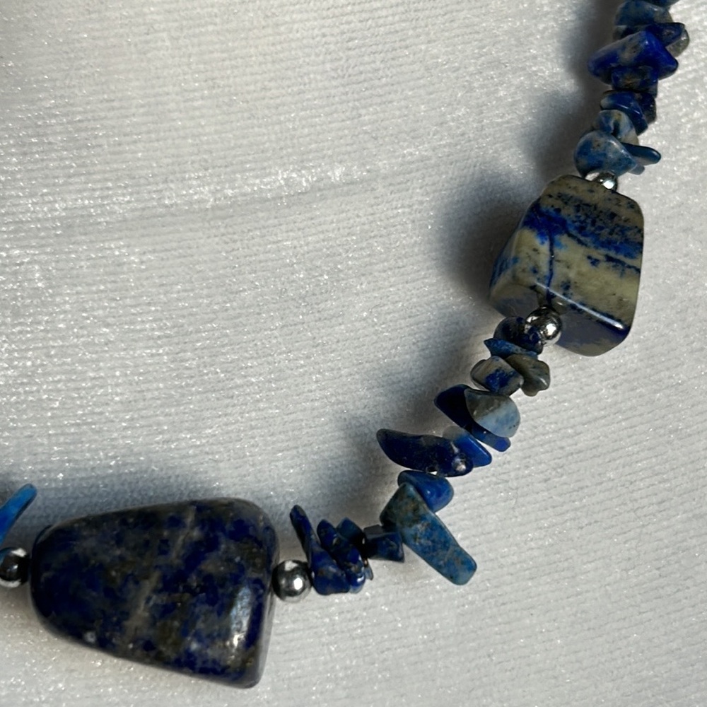Lapis Chip and Bead Necklace - Blue Stone Jewelry - Picture 3 of 8